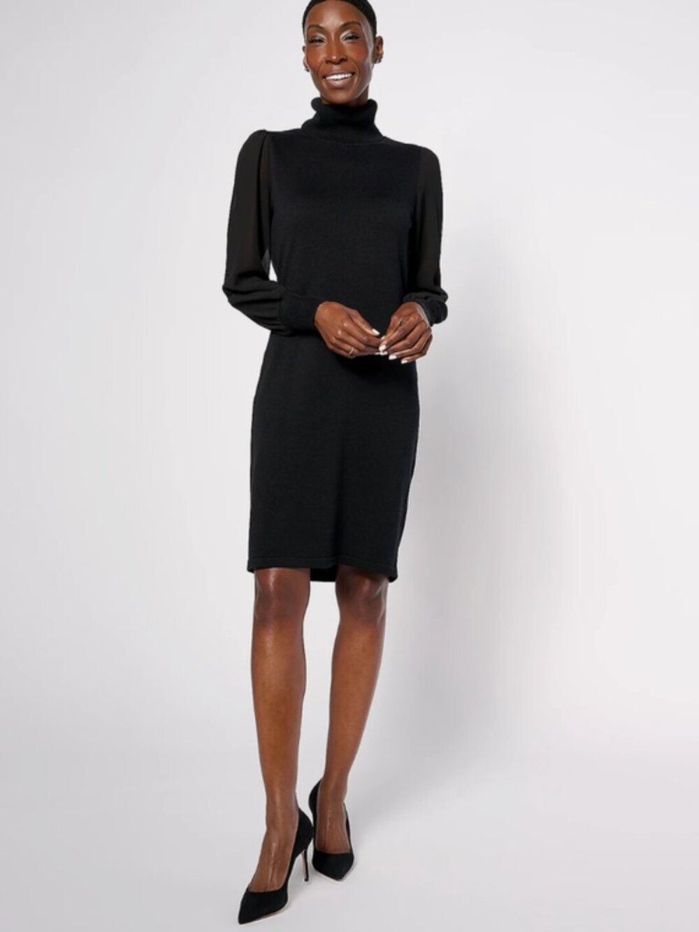 Belle by Kim Gravel Sweater Dress with Chiffon Sleeves Black 3X NEW